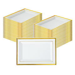Moderna Rectangle White Plastic Gold-Rimmed Plate - 7 1/2