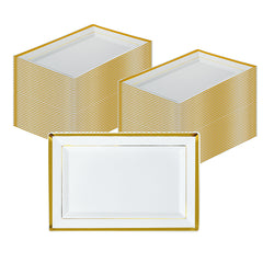 Moderna Rectangle White Plastic Gold-Rimmed Plate - 9 1/2