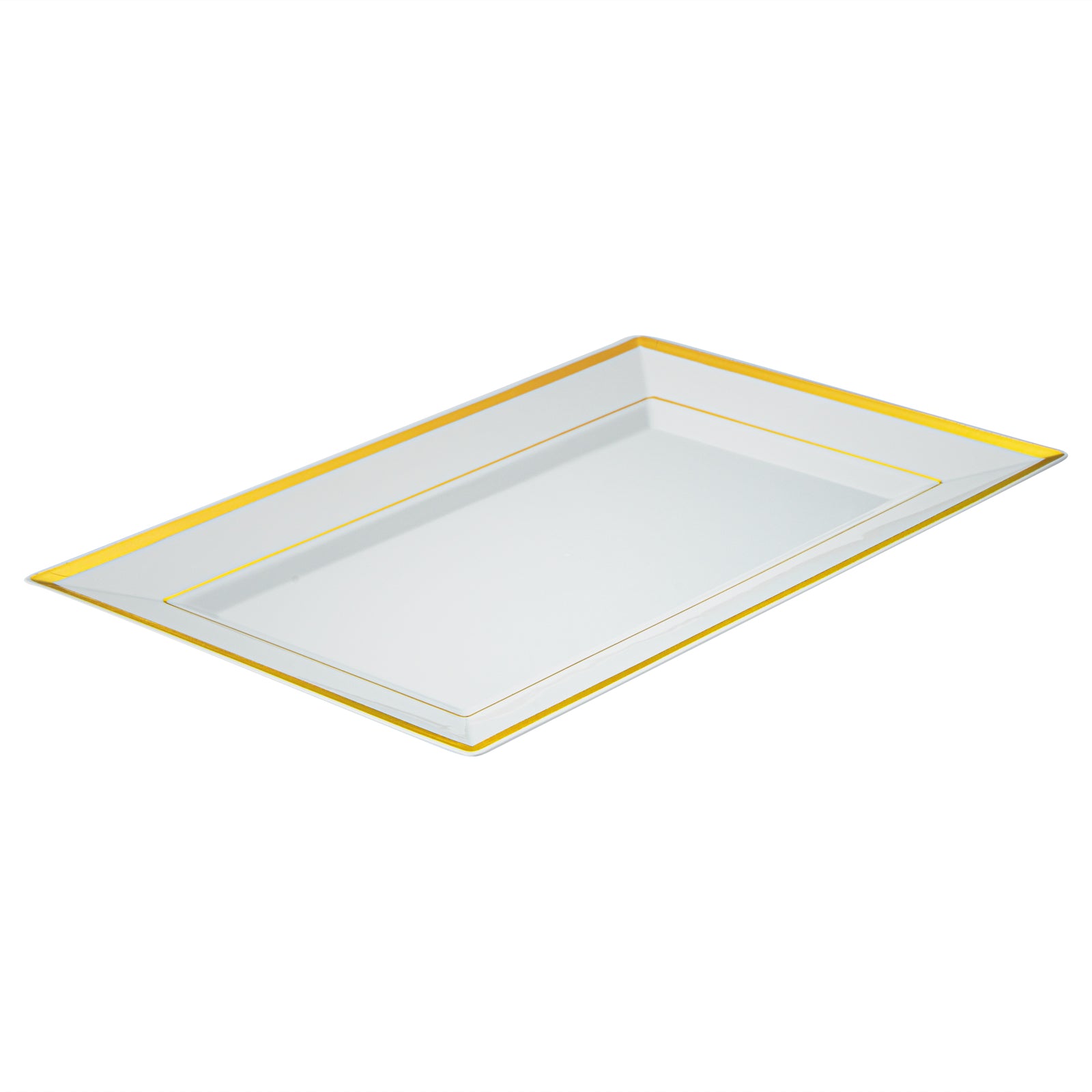 Moderna Rectangle White Plastic Gold-Rimmed Plate - 11 1/2" x 7 1/4" x 3/4" - 10 count box