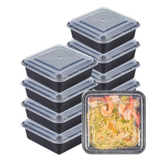 Thermo Tek 32 oz Square Black Plastic Take Out Container - with Lid - 7