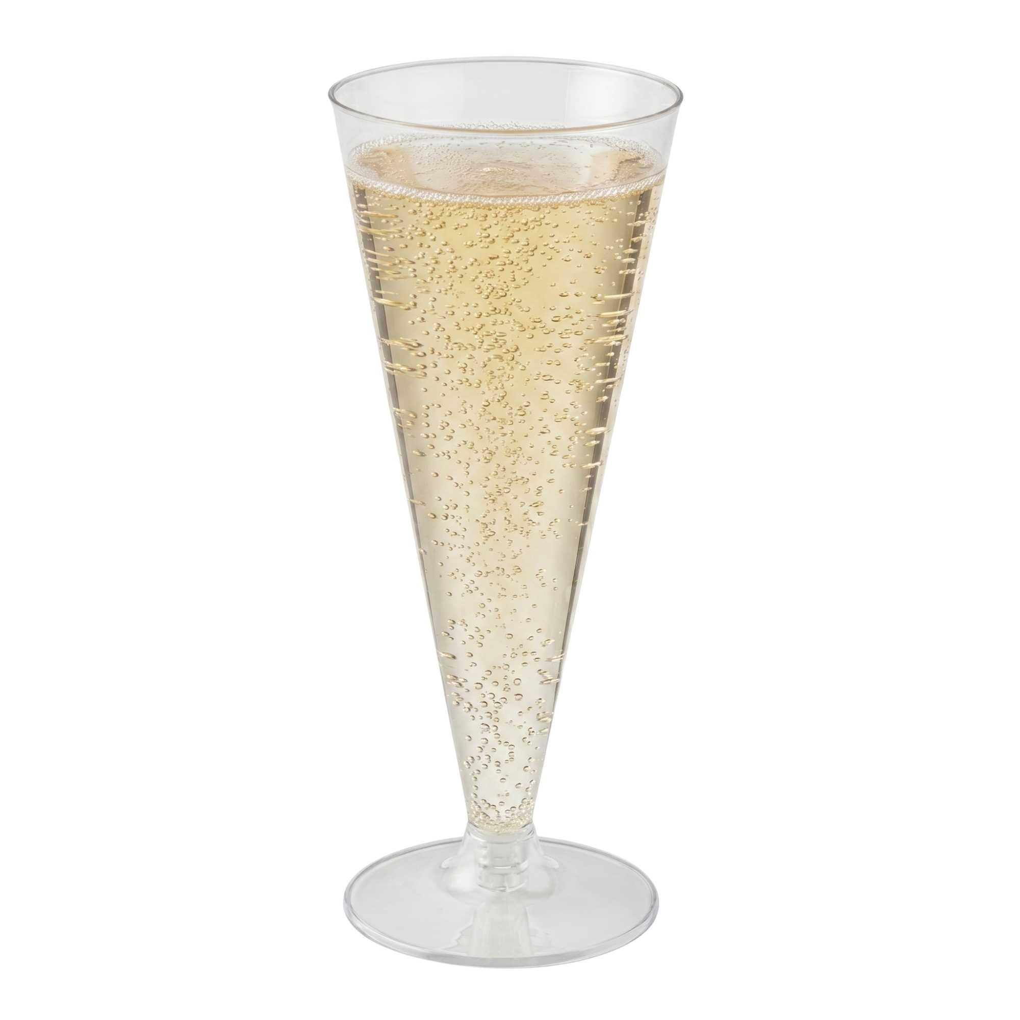 Chef 101 7 oz Clear Plastic Long Champagne Flute - 2 3/4" x 2 3/4" x 6 3/4" - 100 count box