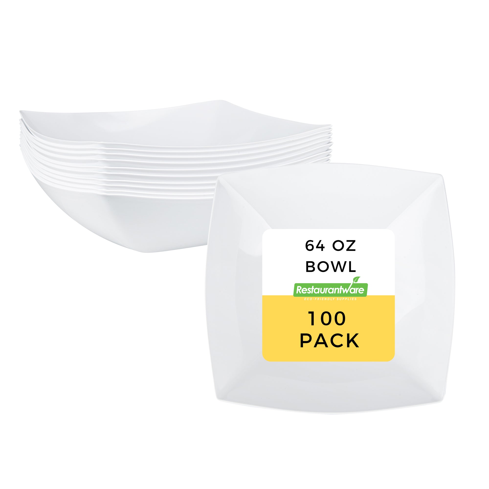 Moderna 64 oz Square White Plastic Serving Bowl - 9 3/4" x 9 3/4" x 3" - 100 count box