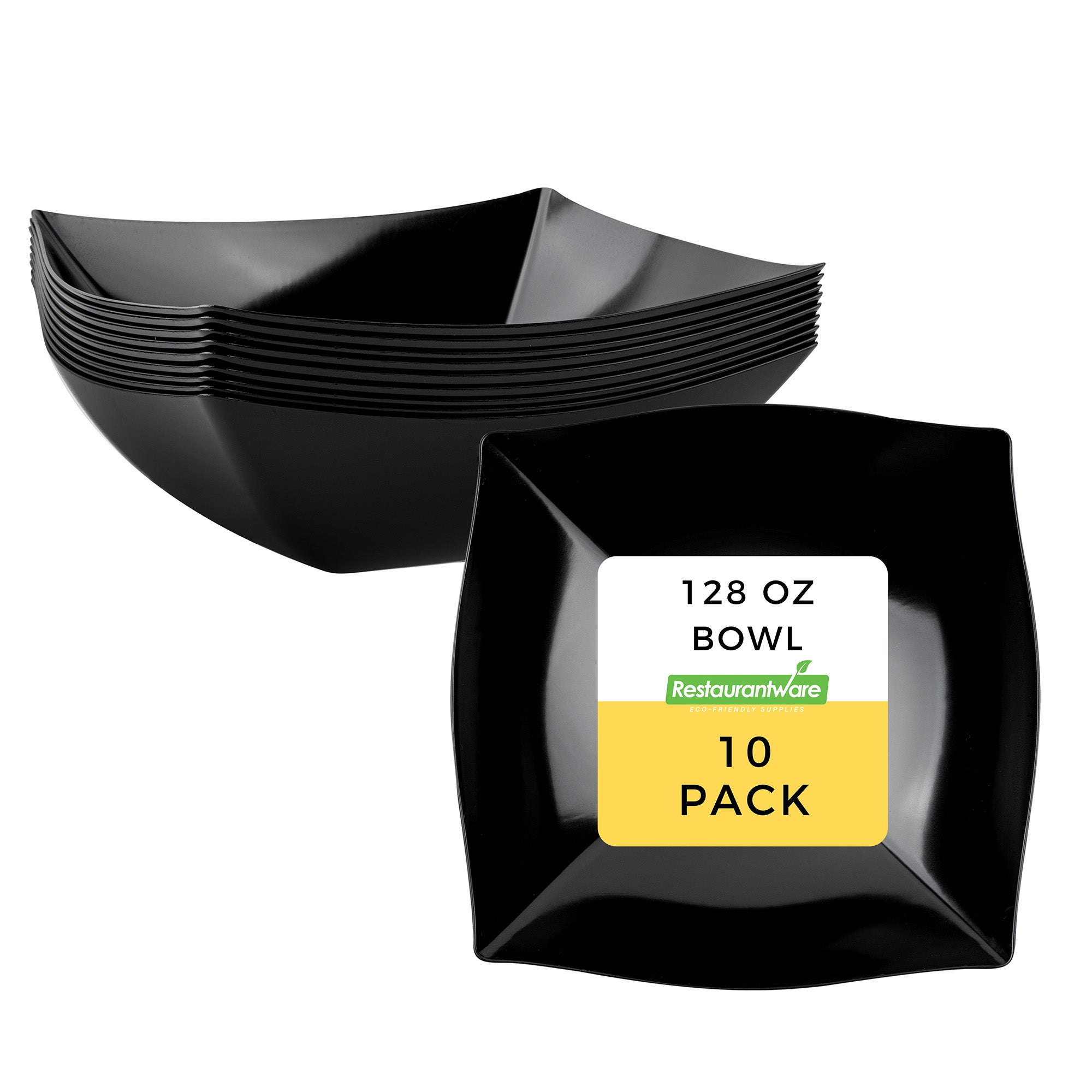 Moderna 128 oz Square Black Plastic Serving Bowl - 12" x 12" x 4" - 10 count box