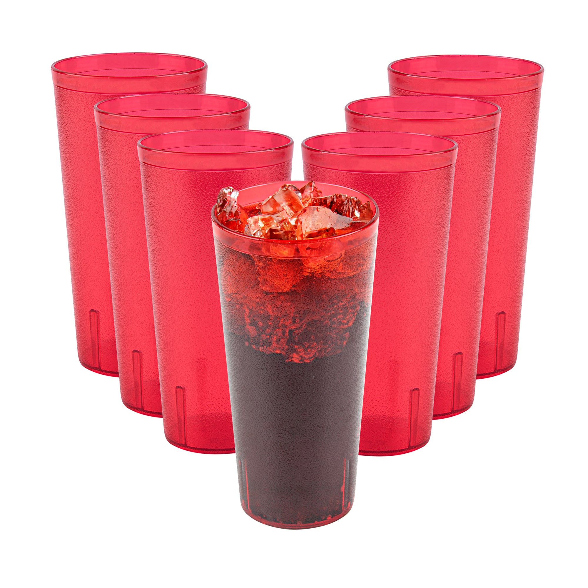 Bev Tek 24 oz Red SAN Plastic Tumbler - Pebbled - 3 1/2" x 3 1/2" x 7" - 10 count box