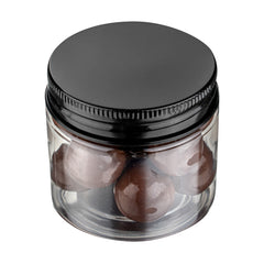 Chef 101 2 oz Round Clear Plastic Candy and Snack Jar - with Black Aluminum Lid - 2