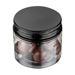 Chef 101 2 oz Round Clear Plastic Candy and Snack Jar - with Black Aluminum Lid - 2