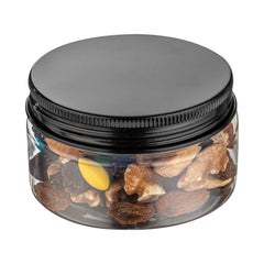 Chef 101 4 oz Round Clear Plastic Candy and Snack Jar - with Black Aluminum Lid - 2 3/4