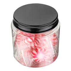 Chef 101 8 oz Round Clear Plastic Candy and Snack Jar - with Black Aluminum Lid - 3