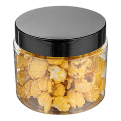 Chef 101 16 oz Round Clear Plastic Candy and Snack Jar - with Black Plastic Lid - 3 3/4