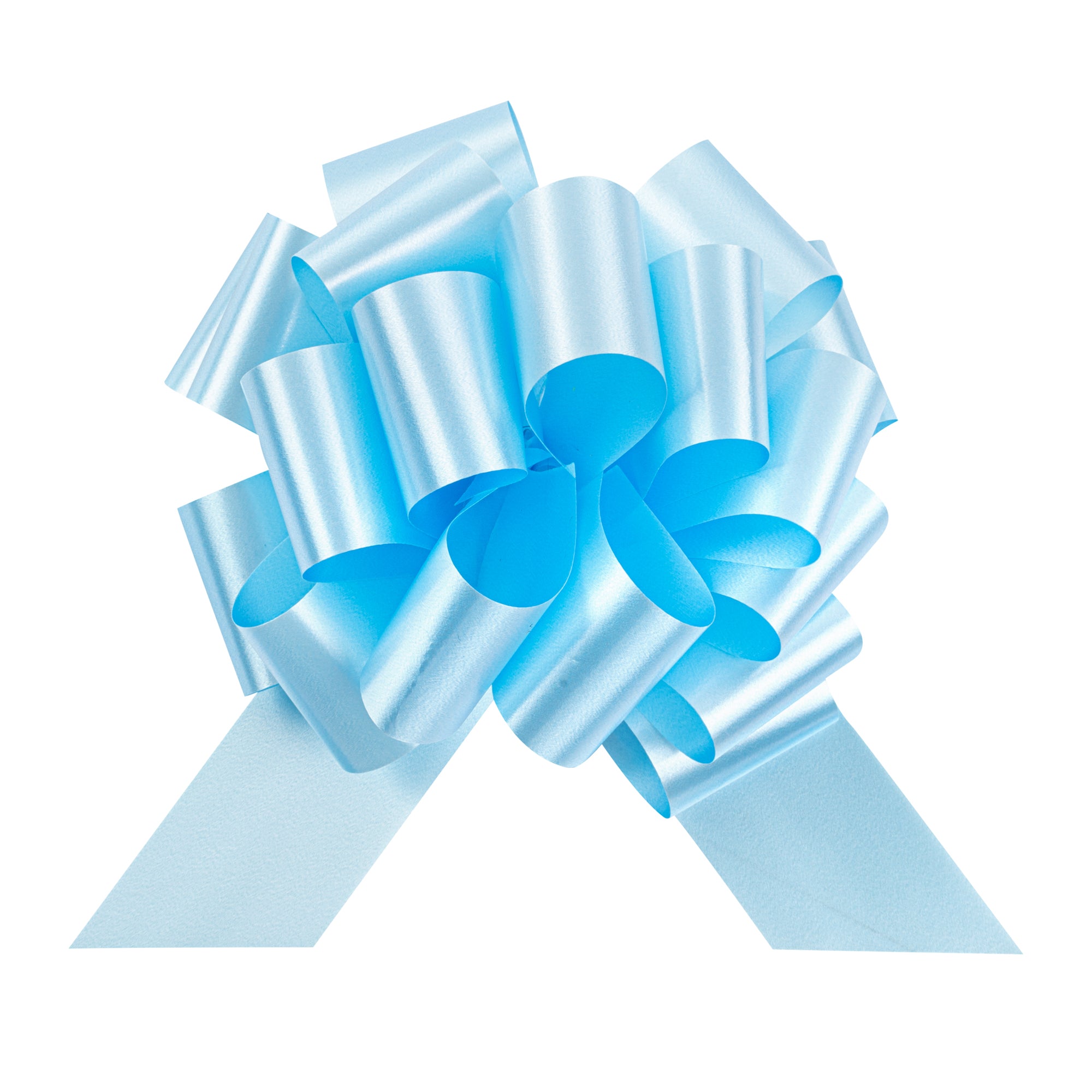 Gift Tek Light Blue Plastic Flora Satin Pull Bow - 5 1/2" - 10 count box