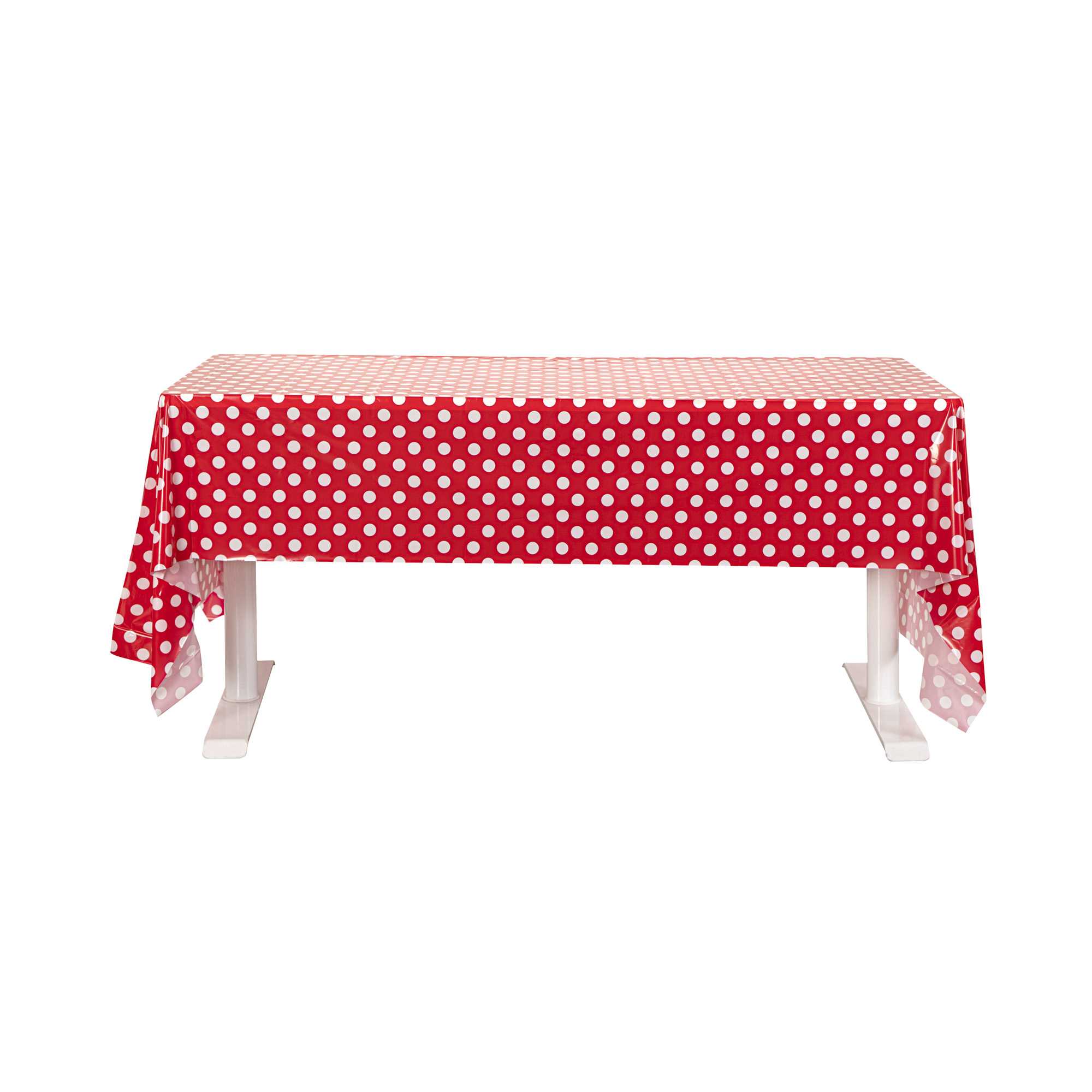 Table Tek Rectangle Red with White Polka Dots Plastic Table Cover - 108" x 54" - 2 count box
