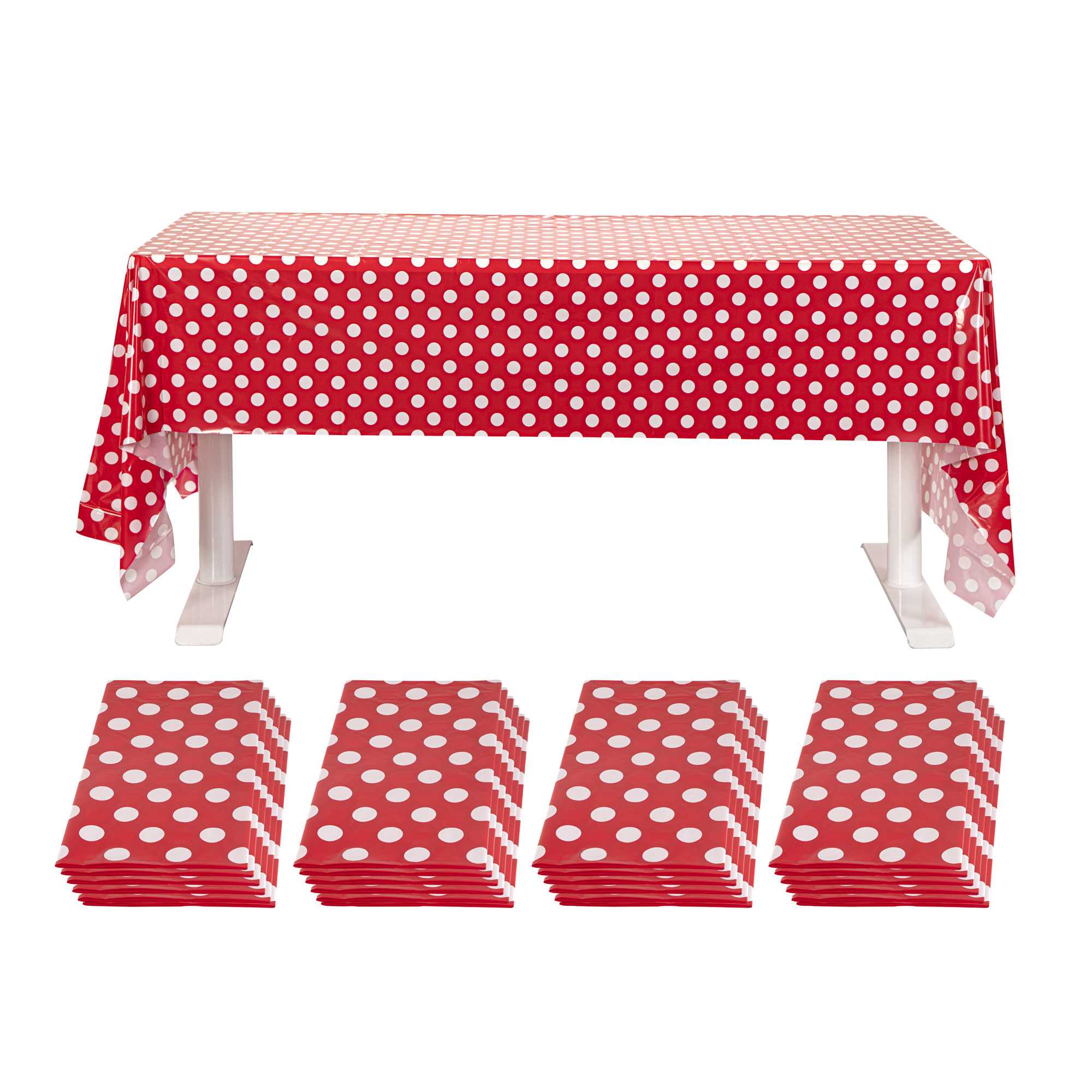 Table Tek Rectangle Red with White Polka Dots Plastic Table Cover - 108" x 54" - 2 count box