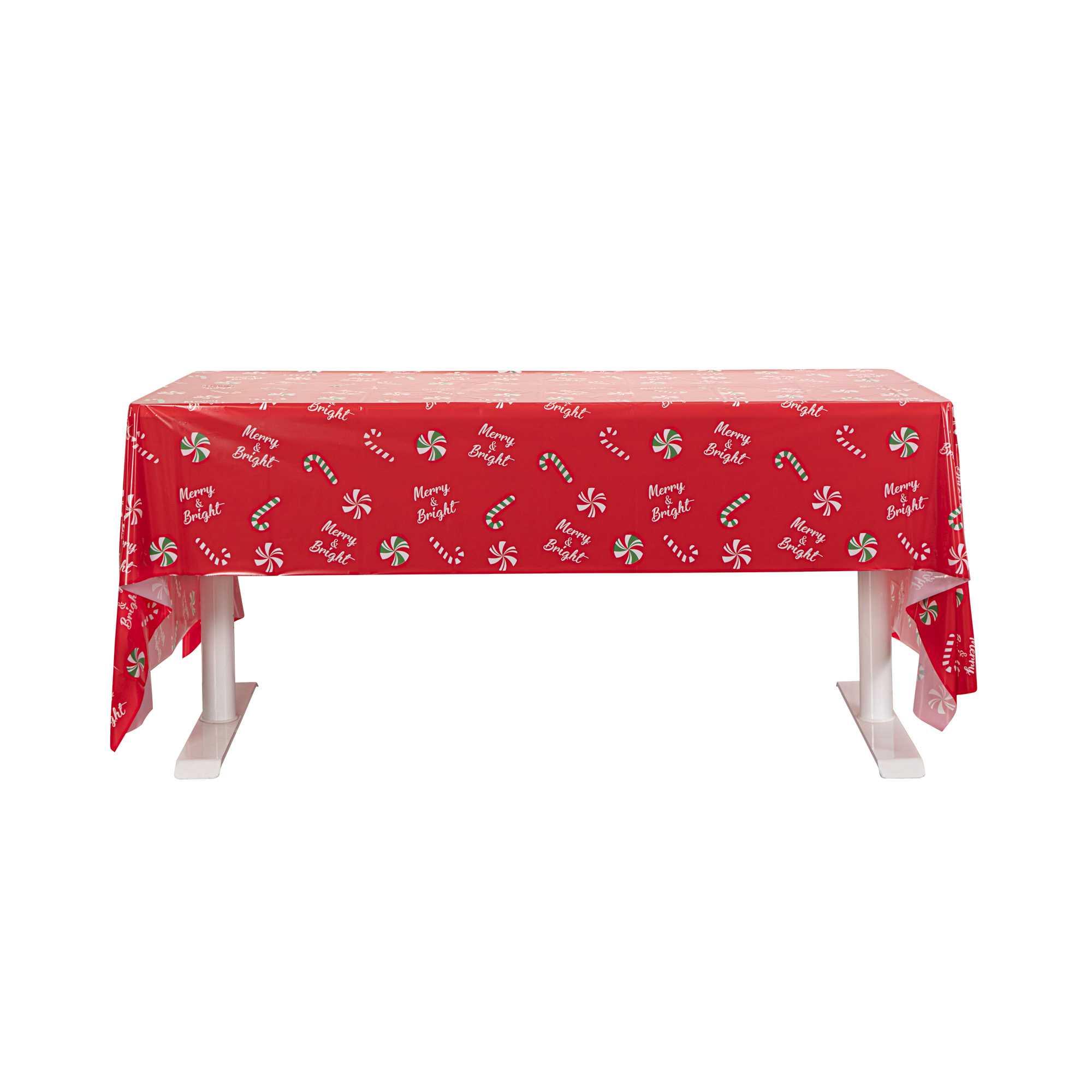 Table Tek Rectangle Christmas Candy Cane Plastic Table Cover - 108" x 54" - 2 count box