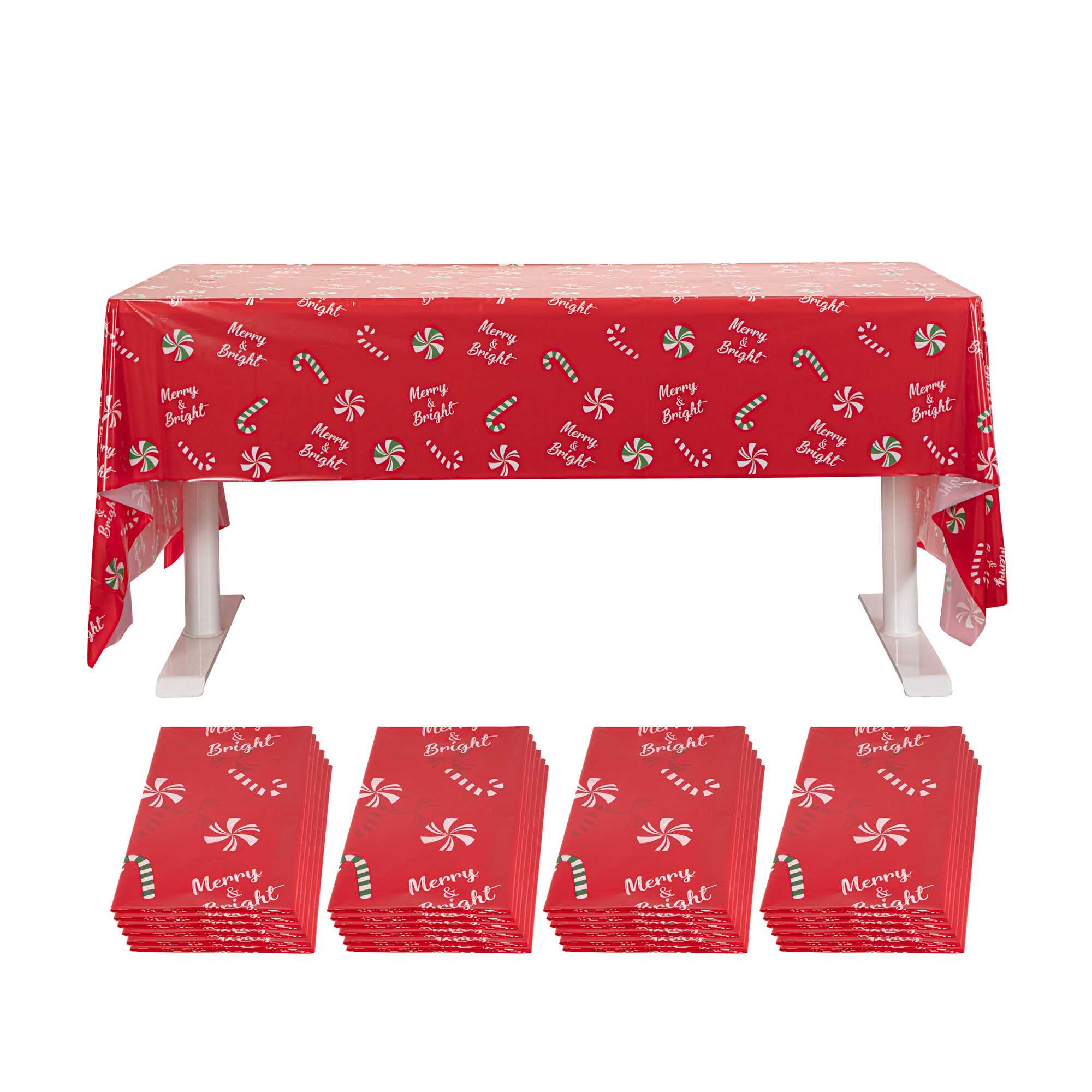 Table Tek Rectangle Christmas Candy Cane Plastic Table Cover - 108" x 54" - 2 count box