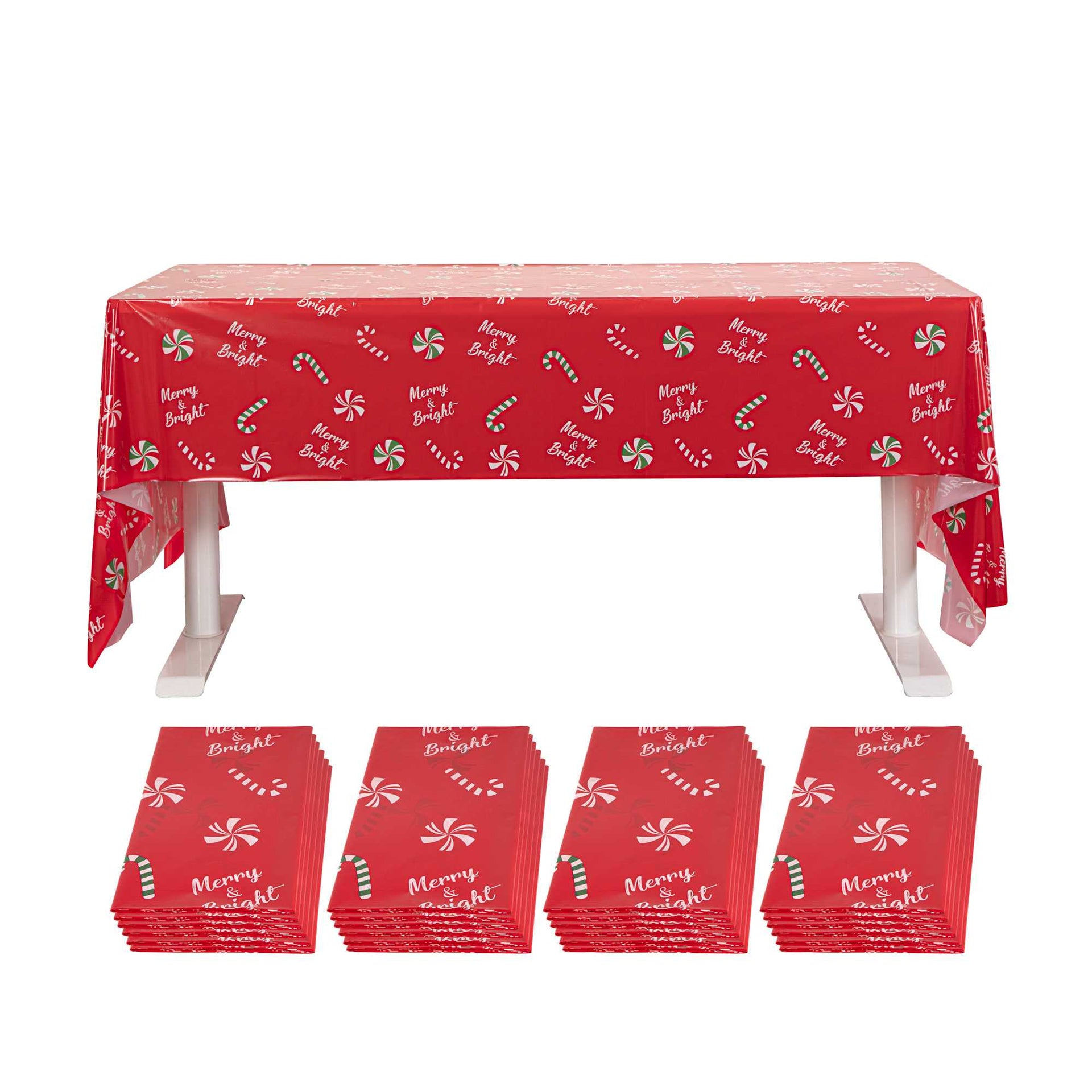 Table Tek Rectangle Christmas Candy Cane Plastic Table Cover - 108" x 54" - 20 count box