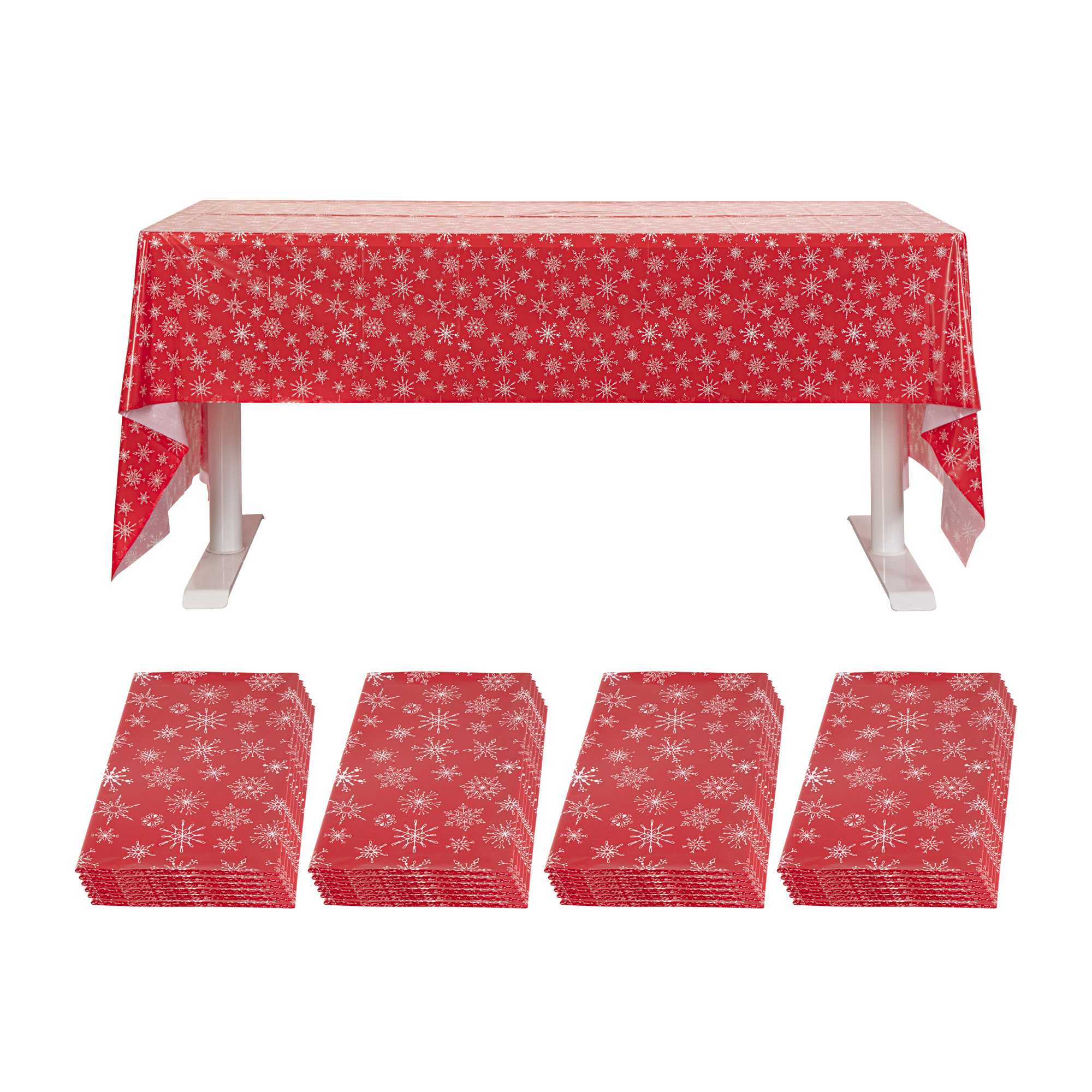 Table Tek Rectangle Christmas Snowflake Plastic Table Cover - 108" x 54" - 120 count box