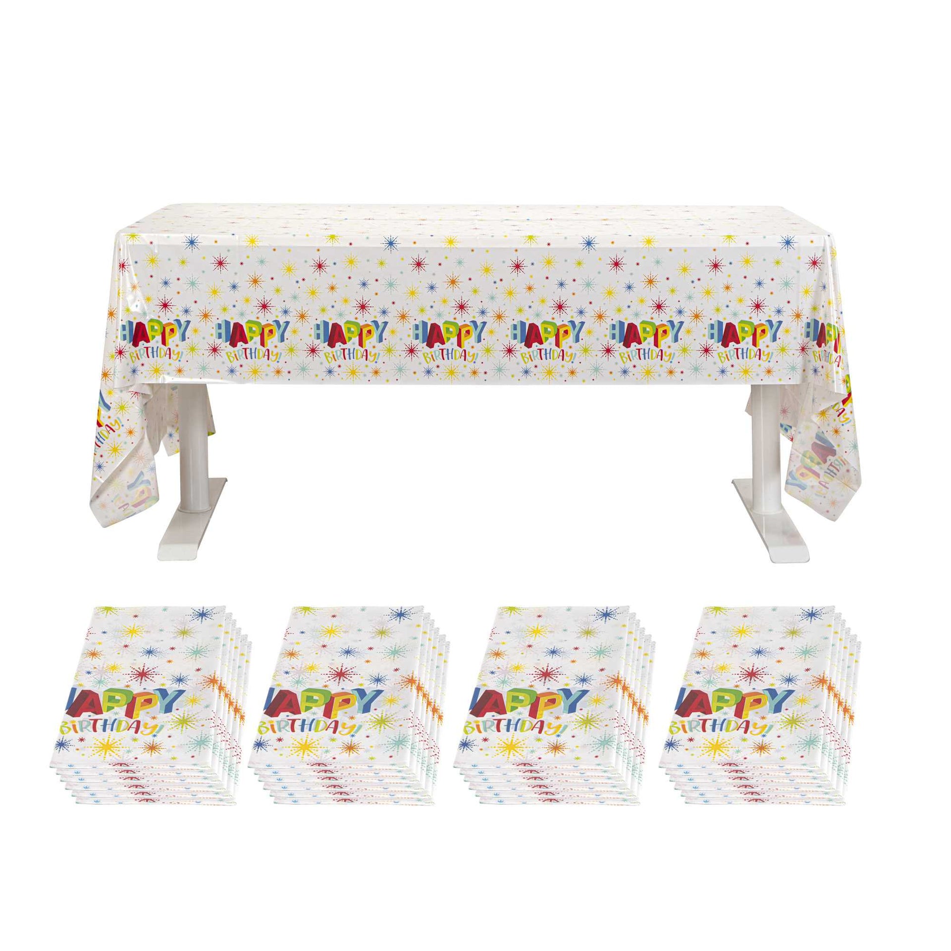 Table Tek Rectangle Happy Birthday Plastic Table Cover - 108" x 54" - 20 count box