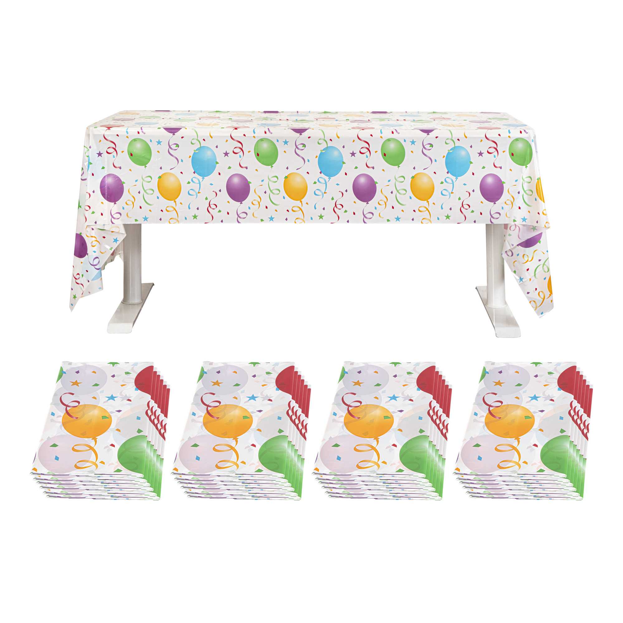 Table Tek Rectangle Assorted Balloon Plastic Table Cover - 108" x 54" - 2 count box