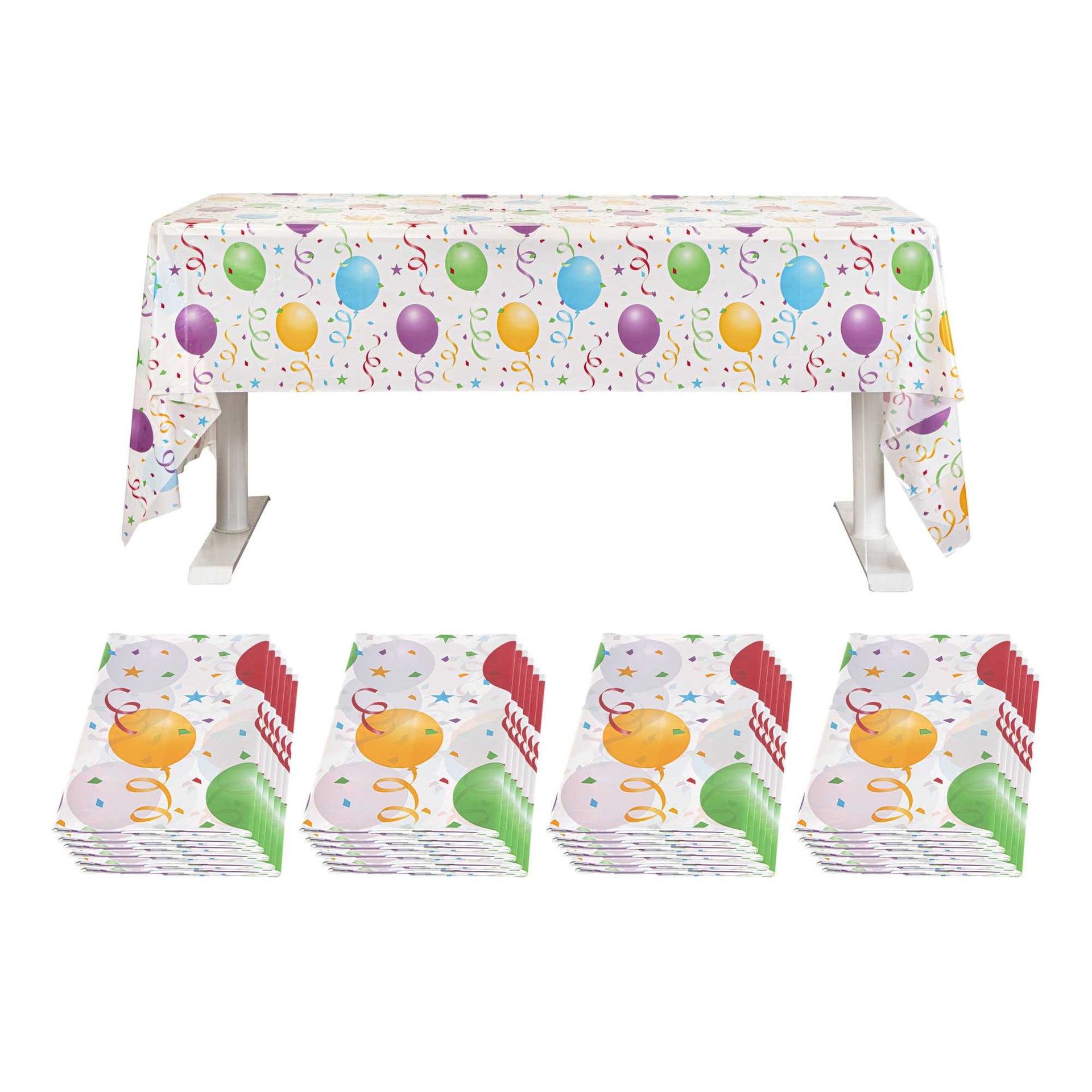 Table Tek Rectangle Assorted Balloon Plastic Table Cover - 108" x 54" - 120 count box