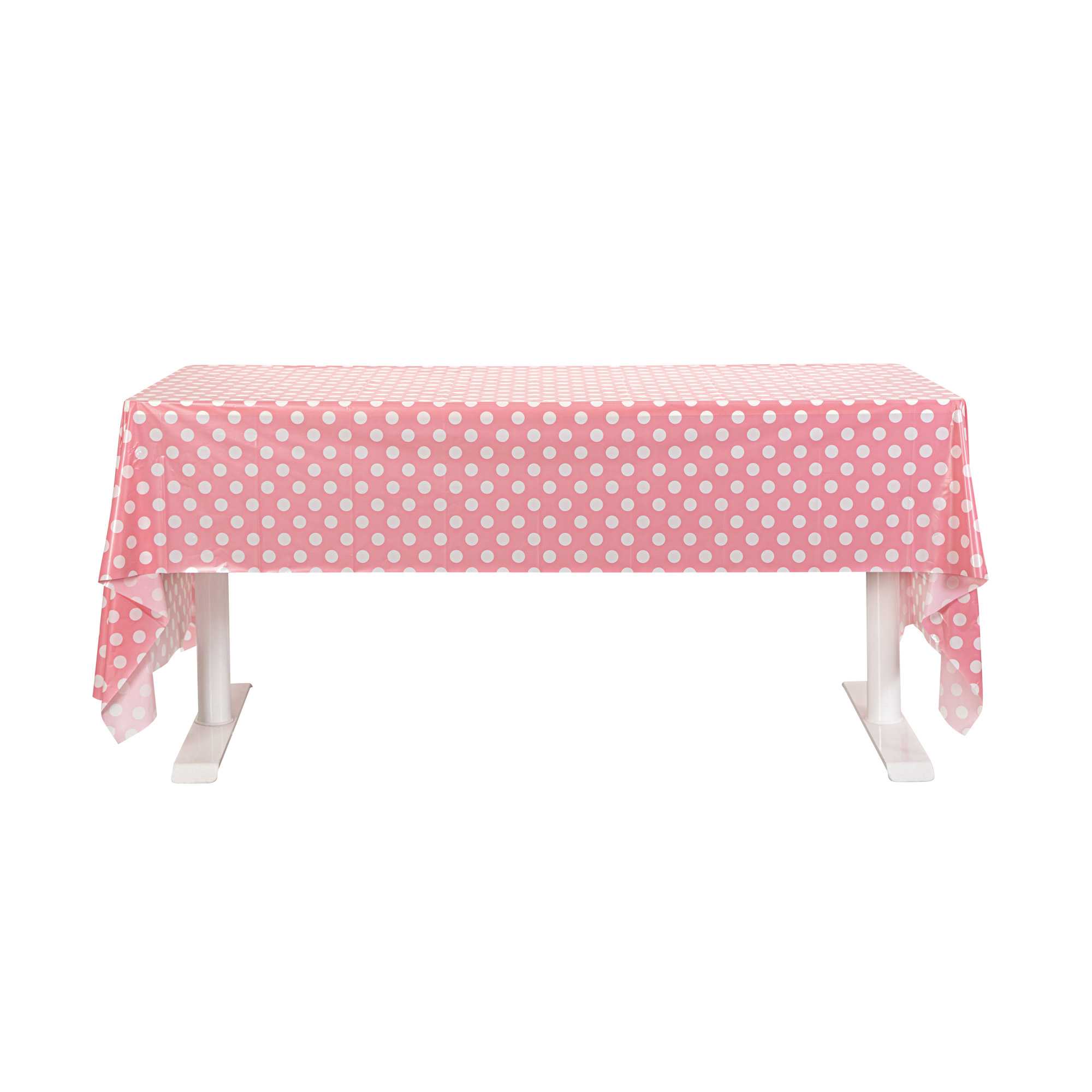 Table Tek Rectangle Pink with White Polka Dots Plastic Table Cover - 108" x 54" - 20 count box
