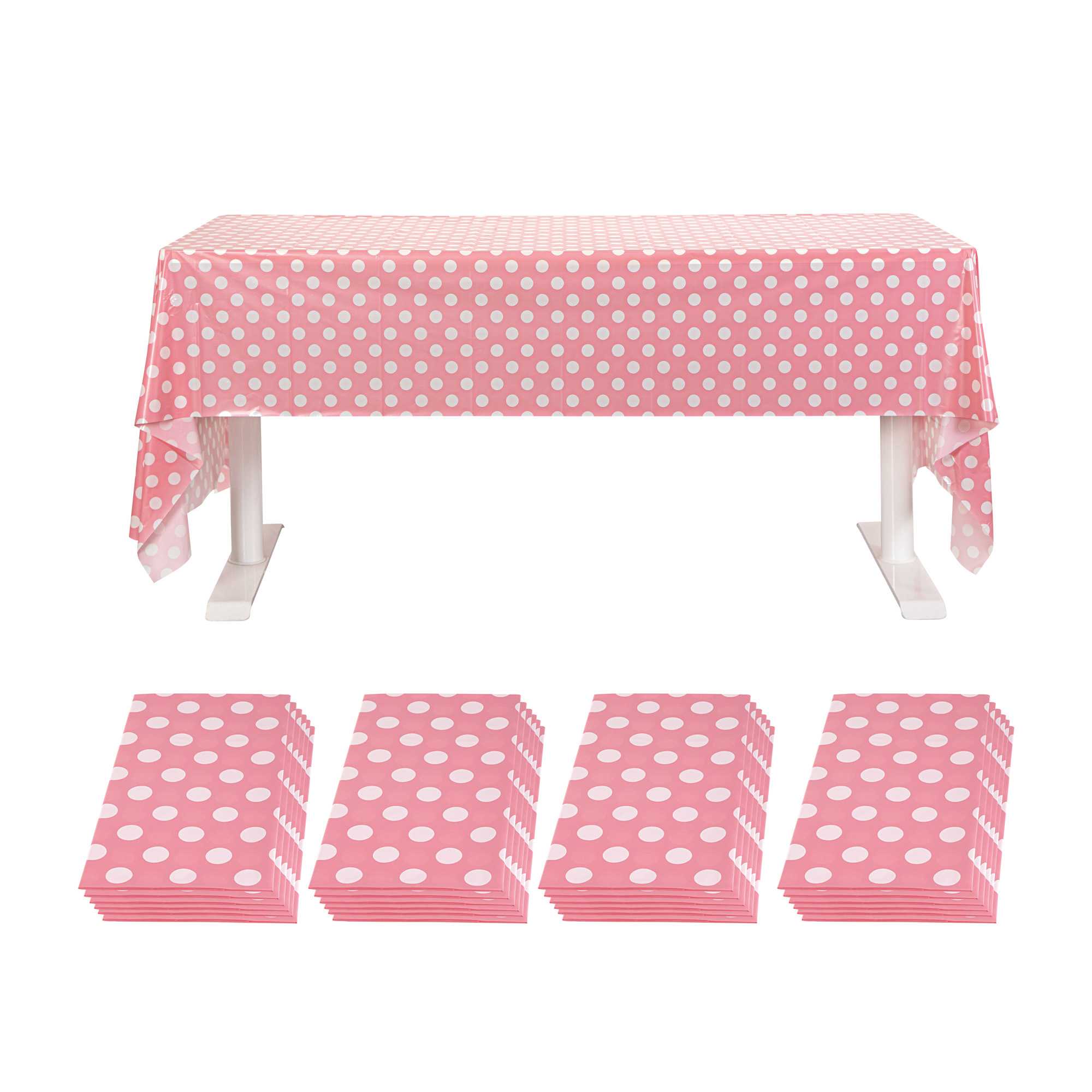 Table Tek Rectangle Pink with White Polka Dots Plastic Table Cover - 108" x 54" - 120 count box