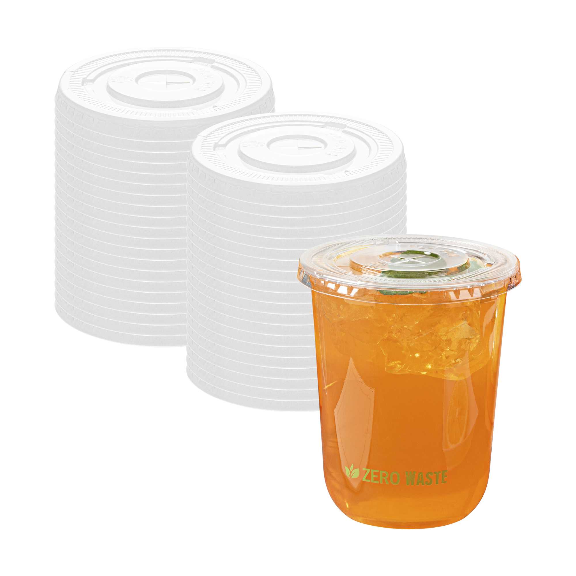 Sustain Round Clear PLA Plastic Flat Lid - Fits 12, 16, and 24 oz Cups, Compostable - 3 1/2" x 3 1/2" - 1000 count box