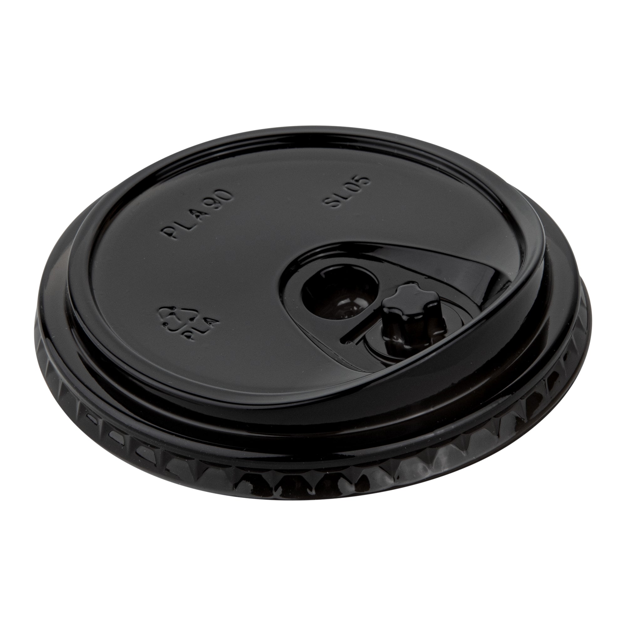 Sustain Round Black PLA Plastic Straw or Sippy Cup Lid - Fits 12, 16, and 24 oz, Compostable - 3 1/2" x 3 1/2" x 3/4" - 100 count box