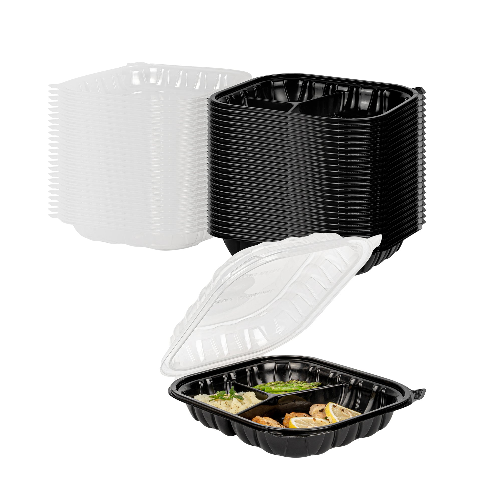 Thermo Tek 54 oz Black Plastic Clamshell Container - 3 Compartments ...