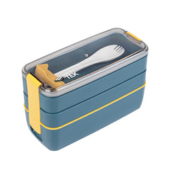 Bento Tek 30 oz Blue and Yellow 3-In-1 Lunch Box - BPA-Free, Microwave-Safe, with Fork and Knife - 7 1/2