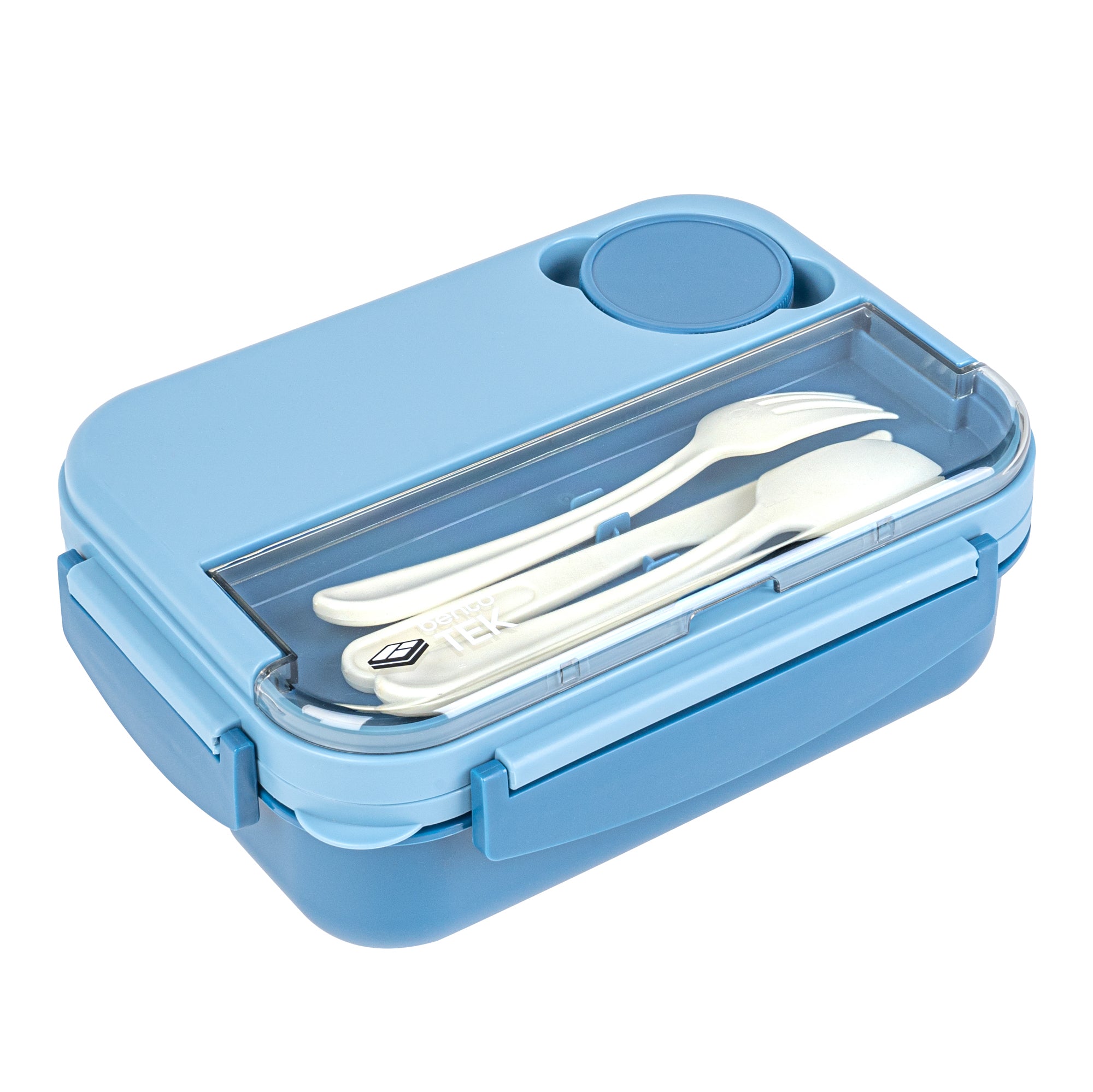Bento Tek 44 oz Blue Lunch Box - BPA-Free, Microwave-Safe, with Utensils - 9" x 6 1/2" x 3 1/4" - 1 count box