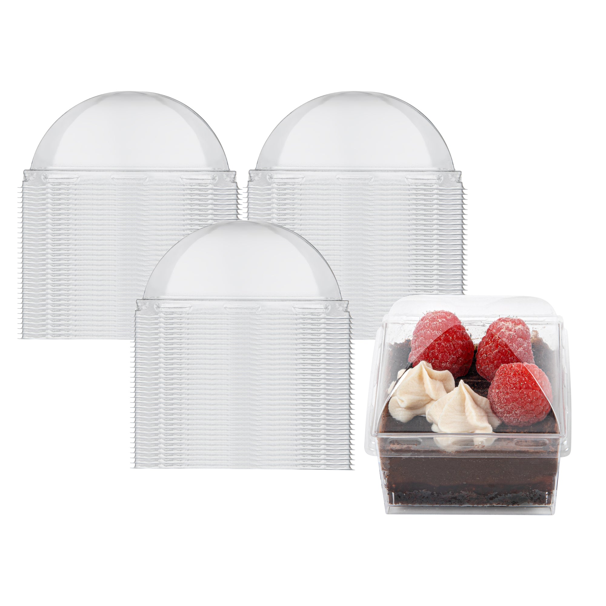 Mini Serve Square Clear Plastic Dome Lid - Fits 5 oz Dessert Cup - 100 count box