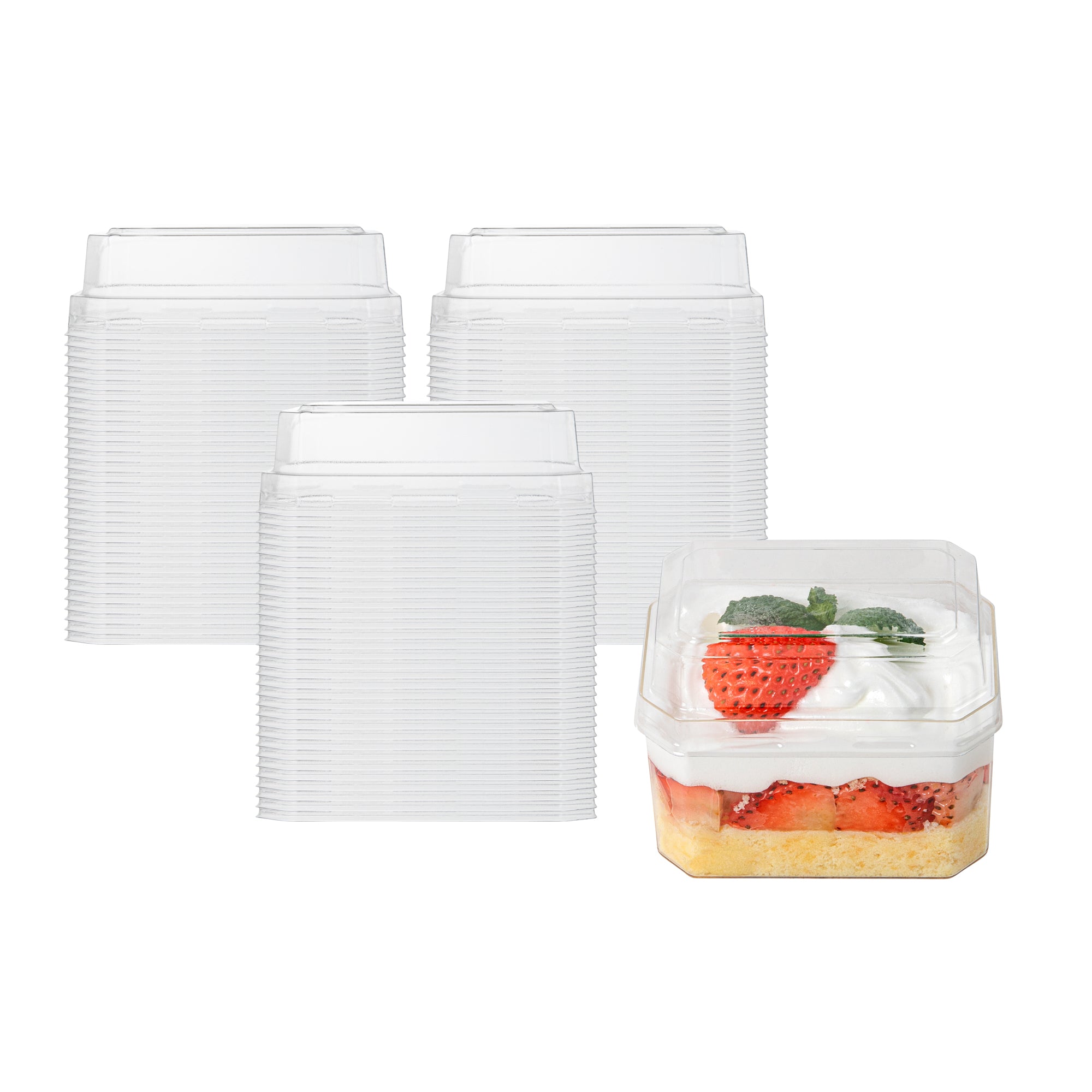 Mini Serve Rectangle Clear Plastic Dome Lid - Fits 3 oz Dessert Cup - 100 count box