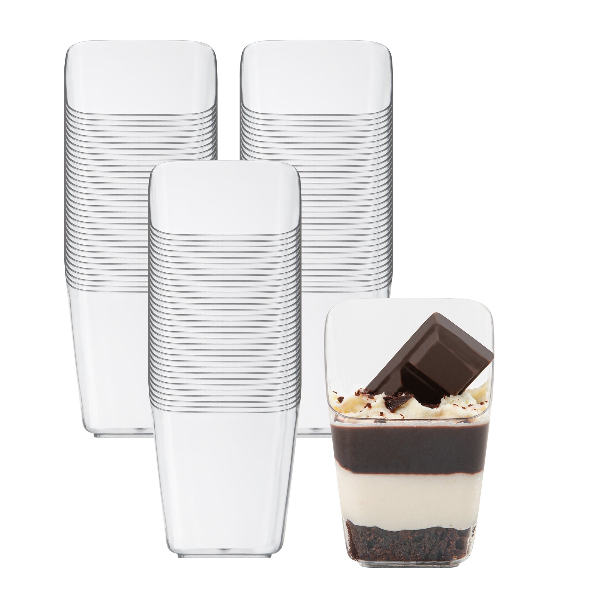 Mini Serve 2 oz Square Clear Plastic Dessert Cup Slanted - 2 1/4'' x 2 1/4'' x 3'' - 100 count box