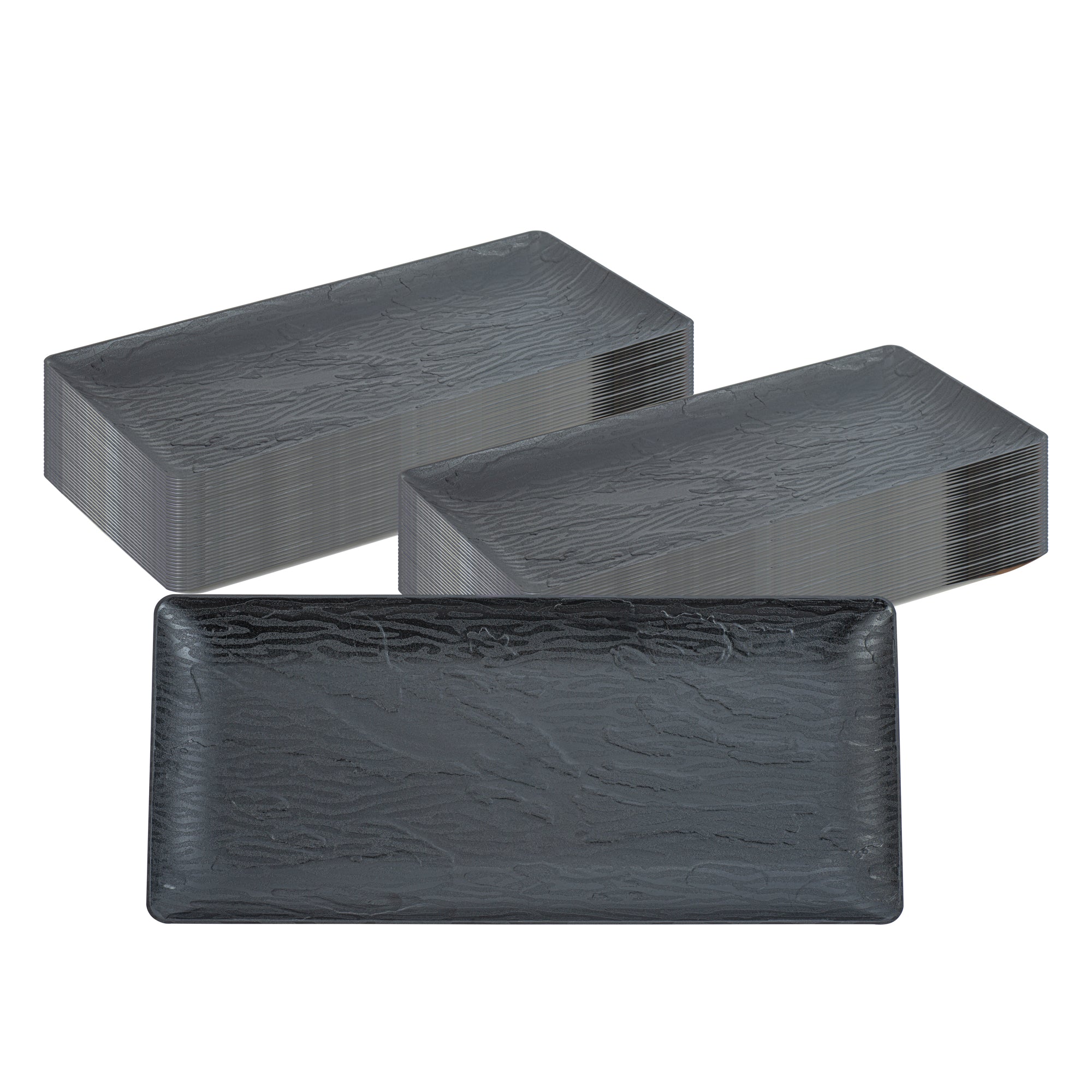 Maxi Serve Rectangle Matte Black Plastic Plate - 14 1/4" x 6 1/4" - 25 count box