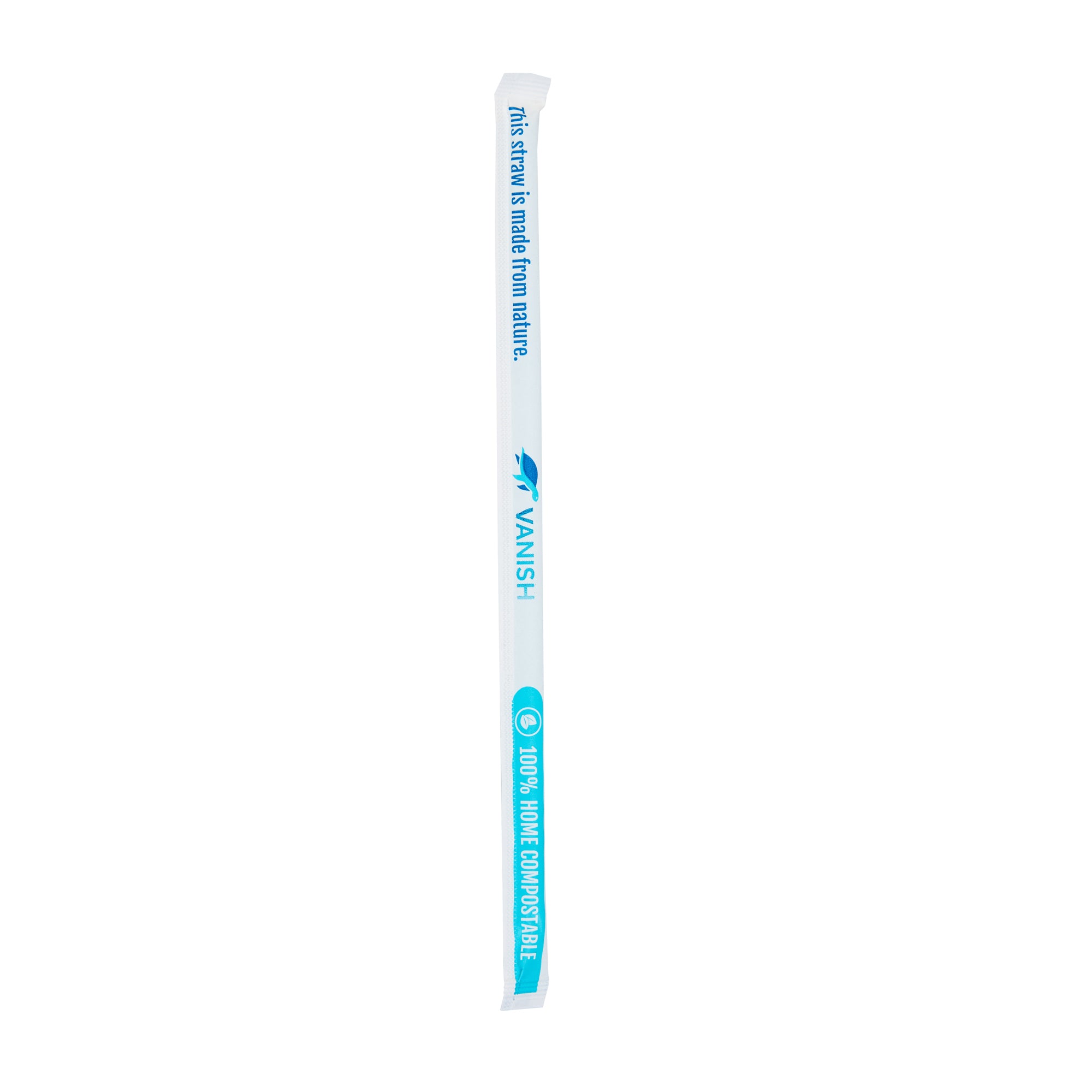 Vanish Blue PHA Plastic Straw - Wrapped, Compostable - 7 3/4" - 100 count box