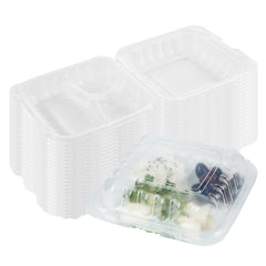 Chef 101 30 oz Square Clear Plastic Clamshell Container - 3 Compartments, Microwavable - 7 1/2