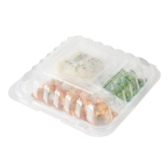 Chef 101 34 oz Square Clear Plastic Clamshell Container - 3 Compartments, Microwavable - 8