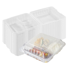Chef 101 47 oz Square Clear Plastic Clamshell Container - 3 Compartments, Microwavable - 9