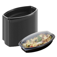 Chef 101 24 oz Oval Black Plastic Food Container - with Clear Lid, Microwavable - 9 1/4