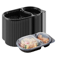 Chef 101 20 oz Oval Black Plastic Food Container - with Clear Dome Lid, Microwavable - 9 1/4