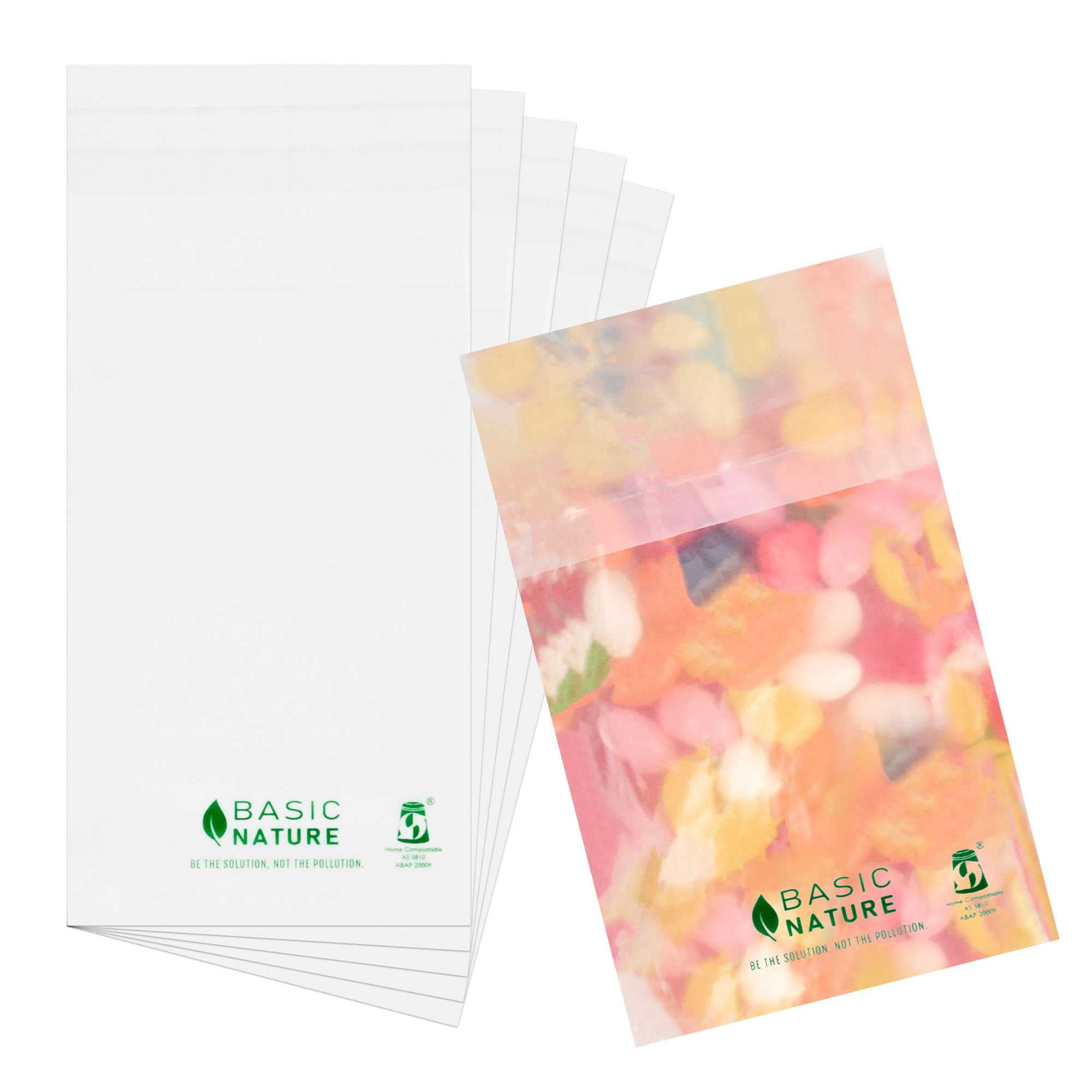 Basic Nature Translucent PLA Plastic / PBAT Lip and Tape Bag - Self-Sealing, Compostable - 5" x 3" - 8500 count box