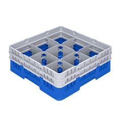 Clean Tek Professional Blue Glass Rack - 9 Compartments, 1 Full Drop and 1 Half Drop Extender - 19 3/4