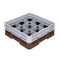 Clean Tek Professional Brown Glass Rack - 9 Compartments, 1 Full Drop and 1 Half Drop Extender - 19 3/4