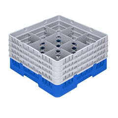 Clean Tek Professional Blue Glass Rack - 9 Compartments, 1 Full Drop and 3 Half Drop Extenders - 19 3/4