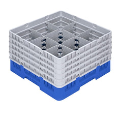 Clean Tek Professional Blue Glass Rack - 9 Compartments, 1 Full Drop and 4 Half Drop Extenders - 19 3/4