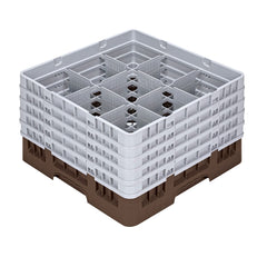 Clean Tek Professional Brown Glass Rack - 9 Compartments, 1 Full Drop and 4 Half Drop Extenders - 19 3/4