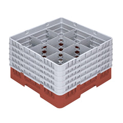 Clean Tek Professional Red Glass Rack - 9 Compartments, 1 Full Drop and 4 Half Drop Extenders - 19 3/4