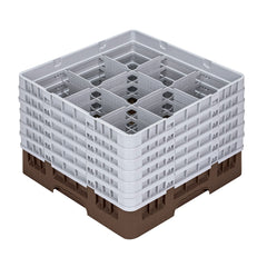 Clean Tek Professional Brown Glass Rack - 9 Compartments, 1 Full Drop and 5 Half Drop Extenders - 19 3/4