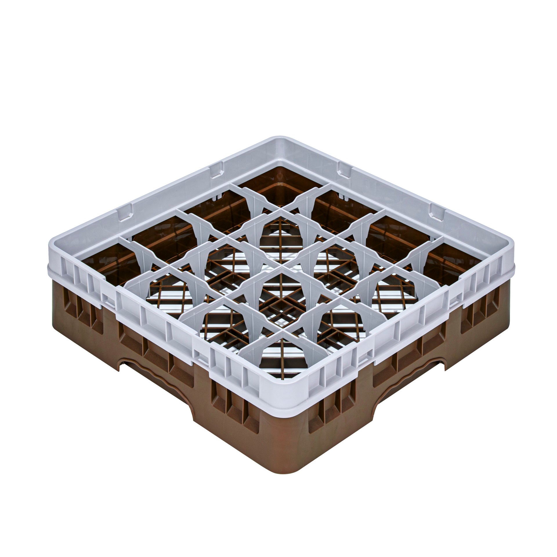 Clean Tek Professional Brown Glass Rack - 16 Compartments, 1 Full Drop Extender - 19 3/4" x 19 3/4" x 5 3/4" - 1 count box