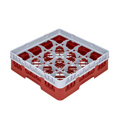 Clean Tek Professional Red Glass Rack - 16 Compartments, 1 Full Drop Extender - 19 3/4